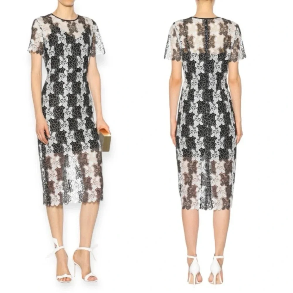 Diane von Furstenberg black and white macramé floral Guipure lace dress Size 2 - Picture 3 of 14